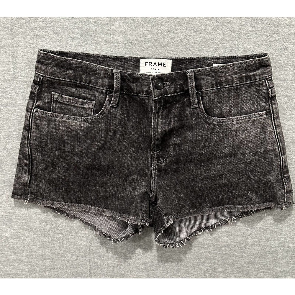 FRAME Denim Women 25 Le Cutoff Jean Shorts Silver Strike Dark Grey Frayed Hem